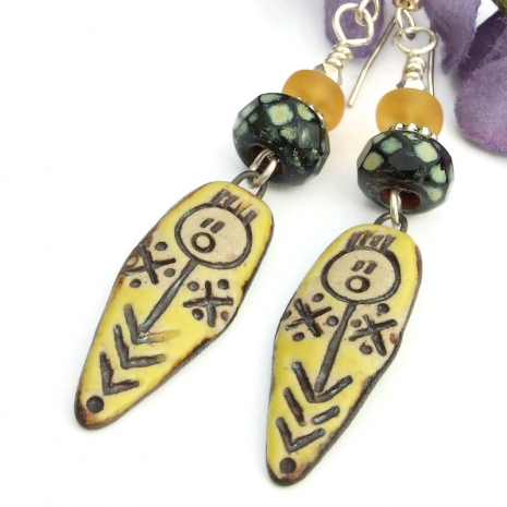 tribal woman man handmade earrings lightweight