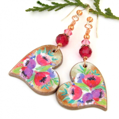 valentines day hearts flowers earrings