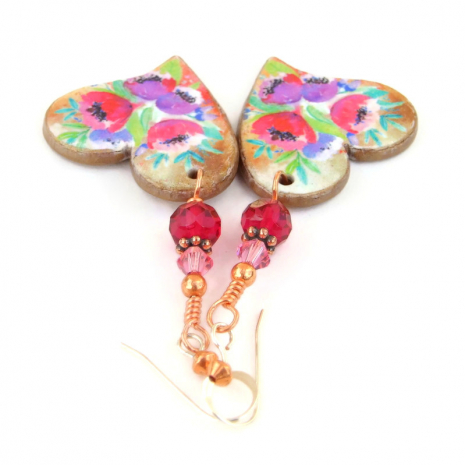 tulip flowers on hearts jewelry pink purple Valentines Day