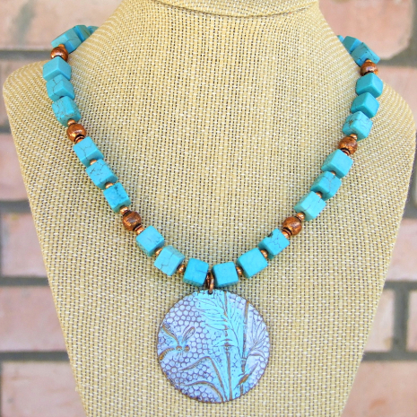 turquoise brass dragonfly necklace magnesite copper