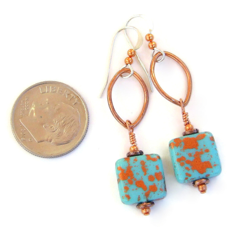 turquoise copper Czech glass handmade dangle jewelry gift for her