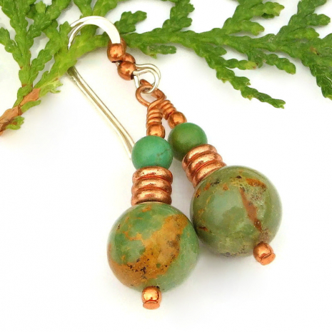 turquoise copper dangle earrings handmade jewelry