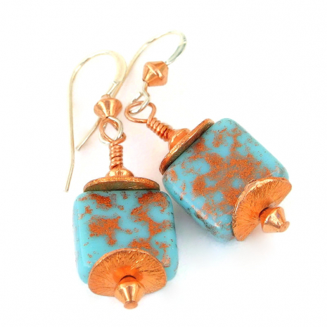 turquoise copper glass jewelry handmade gift for women