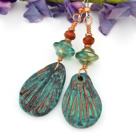 turquoise copper red rustic wings earrings