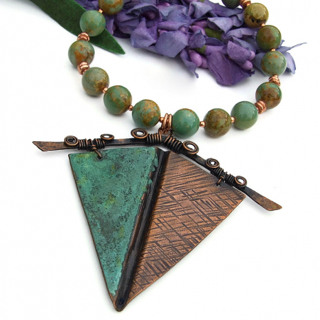 turquoise gemstone jewelry with copper turquoise patina kite pendant