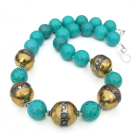 turquoise handmade necklace sun moon beads
