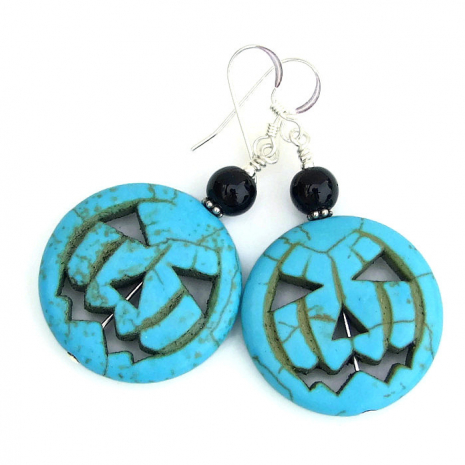 turquoise jack o lantern handmade halloween earrings
