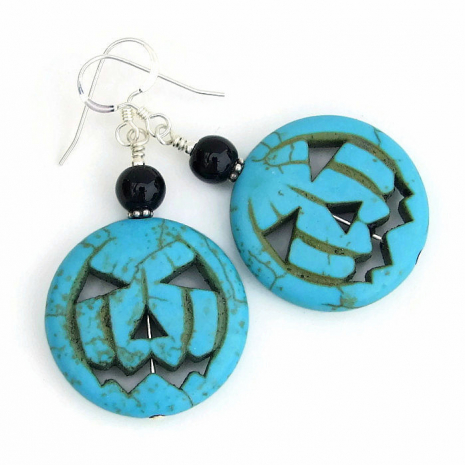 turquoise jack o lantern jewelry handmade halloween