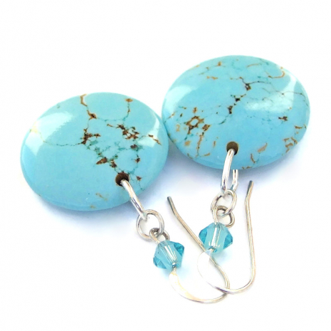 turquoise magnesite disc jewelry handmade dangles