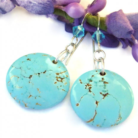turquoise magnesite earrings handmade jewelry gift for women swarovski crystals