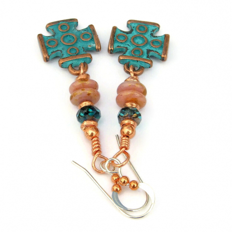 turquoise patina cross charm jewelry pink aqua