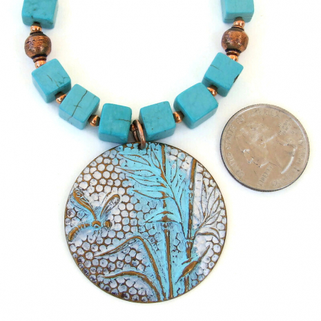turquoise patina dragonfly pendant jewelry gift for her