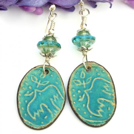 turquoise peace doves rustic jewelry boho earrings handmade birds earrings