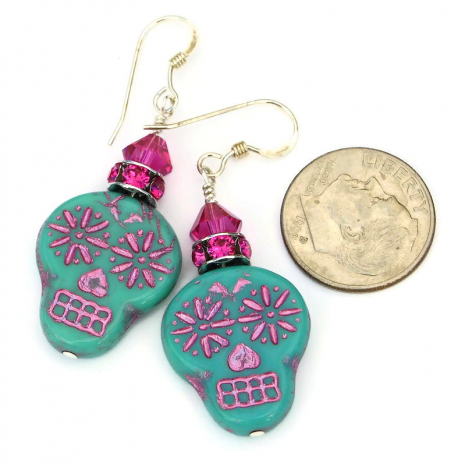 turquoise pink sugar skull jewelry gift for her