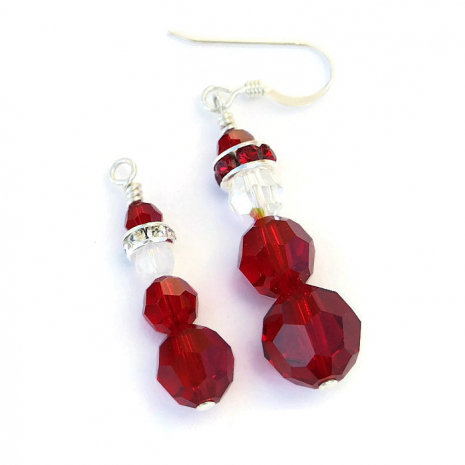 two sizes of handmade santa earrings swarovski crystals