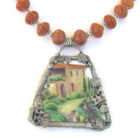 upcycled plate tuscan villa pendant necklace handmade gift for her