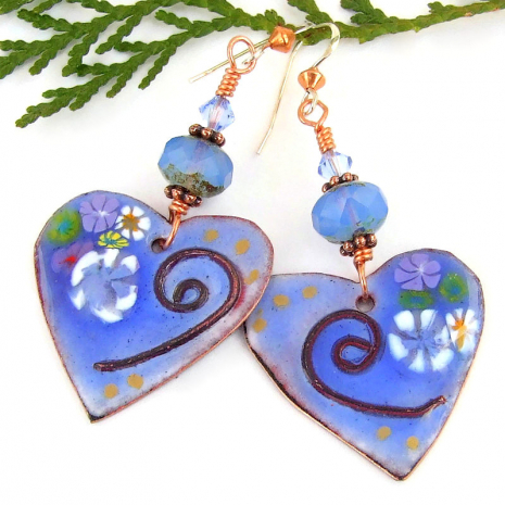 valentines day earrings hearts flowers spiral artisan