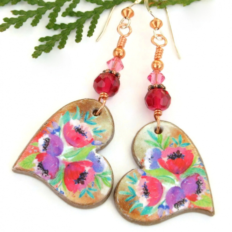 valentines day hearts flowers earrings