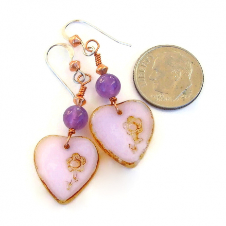 valentines day hearts flowers earrings gift for her