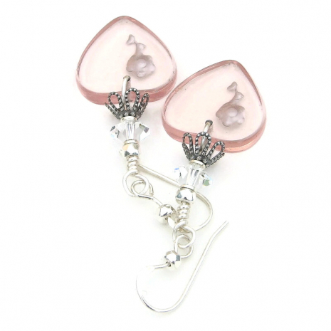 valentines day pink hearts silver flowers handmade jewelry vintage intaglio