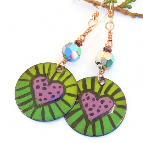 valentines hearts earrings handmade boho jewelry gift for women