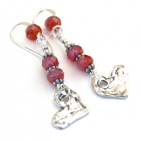 valentines hearts earrings handmade gift for her