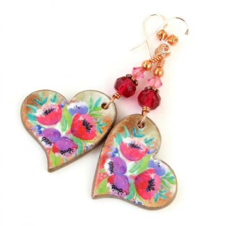 valentines hearts flowers earrings gift for her
