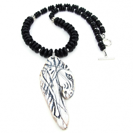 viking horse pendant necklace black onyx sterling silver