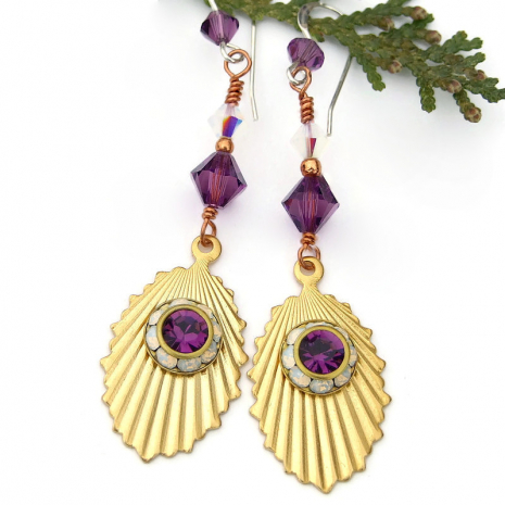 vintage amethyst purple white opal crystal handmade jewelry Swarovski crystals