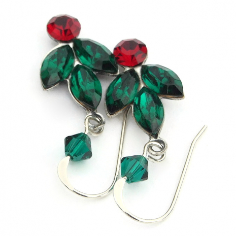 vintage austrian crystal holly berry Christmas jewelry handmade