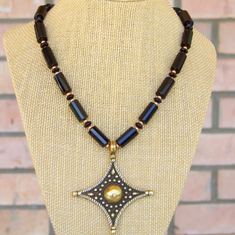 vintage brass cross pendant necklace handmade gift for women