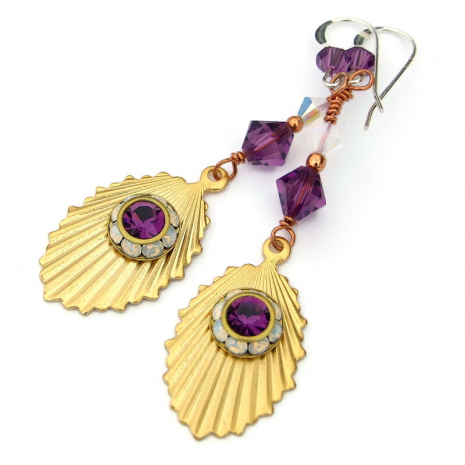 vintage crystal fan earrings handmade gift for her