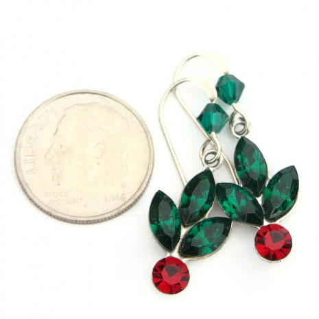 vintage crystal holly berry Christmas jewelry handmade gift for her