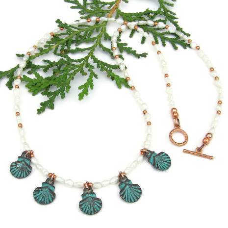 vintage japanese rice pearl handmade necklace Mykonos seashells beach jewelry