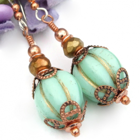 vintage look minty green handmade jewelry copper gold bronze