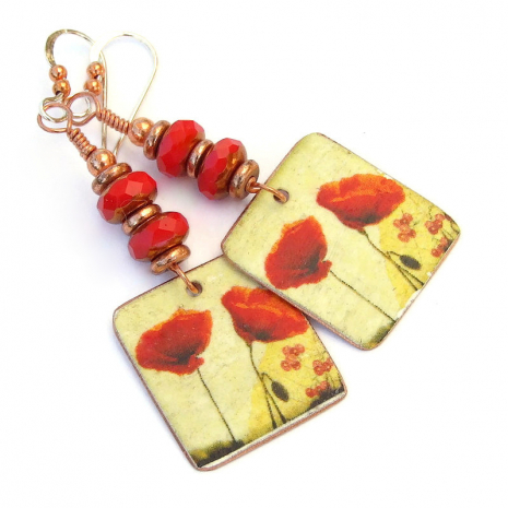 vintage look red poppies poppy jewelry gift for her
