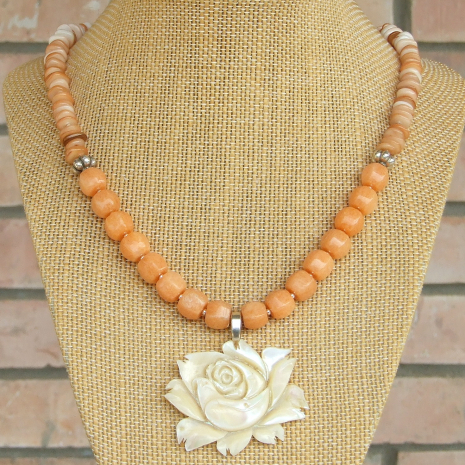 vintage mother of pearl flower pendant necklace handmade gift for women