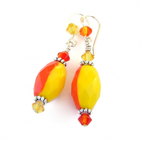 vintage orange yellow Czech glass earrings handmade gift for women