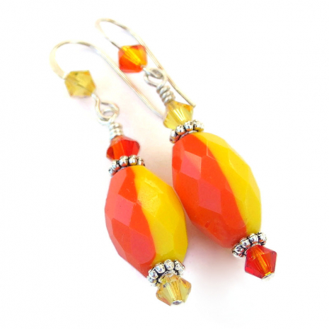 vintage orange yellow Czech glass jewelry handmade gift for women
