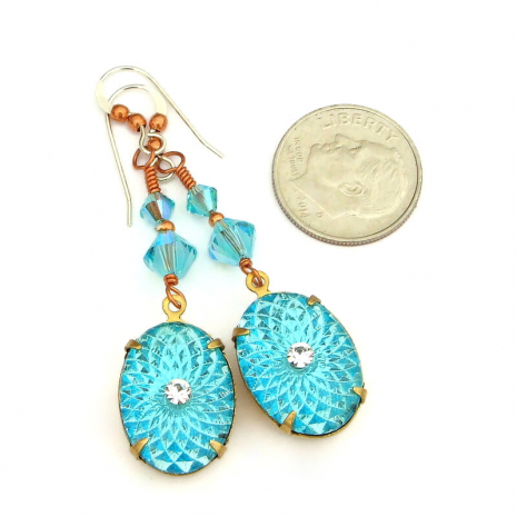 vintage sunburst crystal earrings handmade gift for her