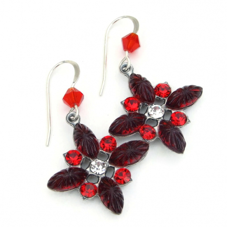 vintage sunray star flower crystal Christmas holiday jewelry handmade gift