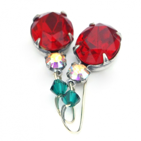 vintage swarovski crystal jewelry Christmas holidays red clear green