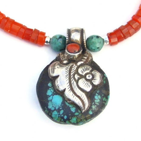 vintage turquoise tibetan pendant jewelry handmade gift for her