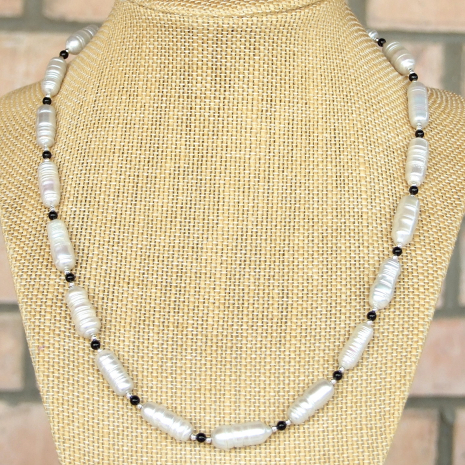 white baroque tube pearl necklace handmade gift for women
