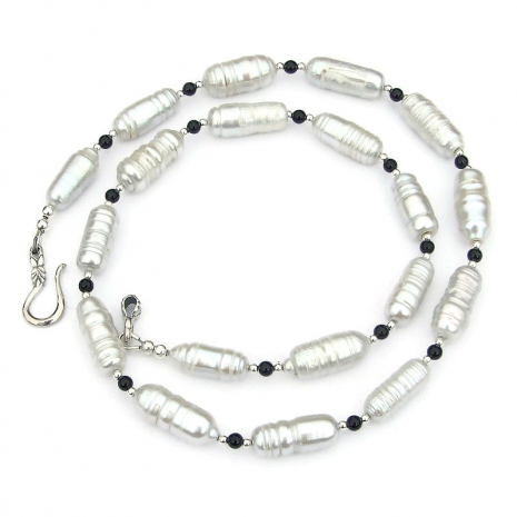 white freshwater tube pearl necklace handmade jewelry gift for women