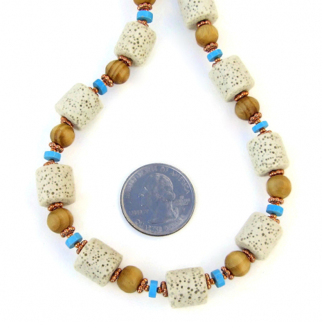 white pumice rock handmade jewelry wood turquoise magnesite copper