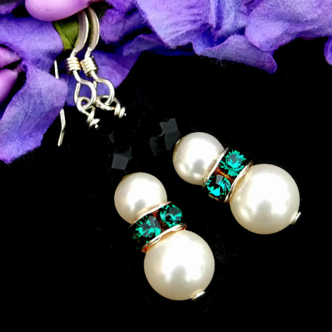 white pearl green swarovki crystal snowman jewelry christmas winter gift