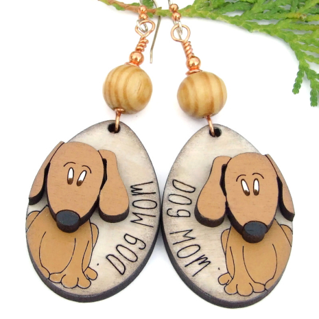 wooden dog mom jewelry handmade brown dogs lightweight laser cut