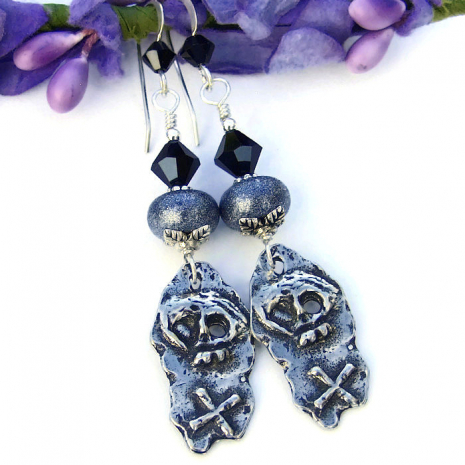 unique Day of the Dead skull and lampwork earrings for women