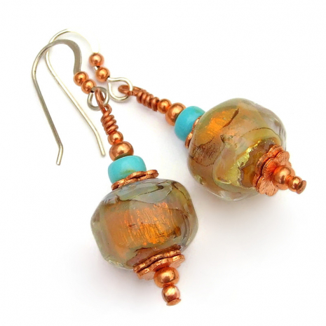 yellow amber lampwork bead turquoise jewelry gift for her